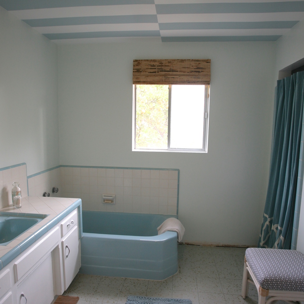 mid century blue bathroom tub bath counters toilet