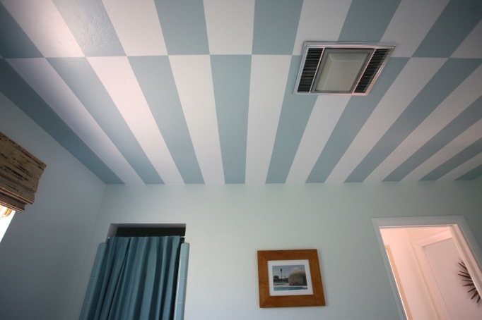 striped ceiling cabana stripes blue white bathroom