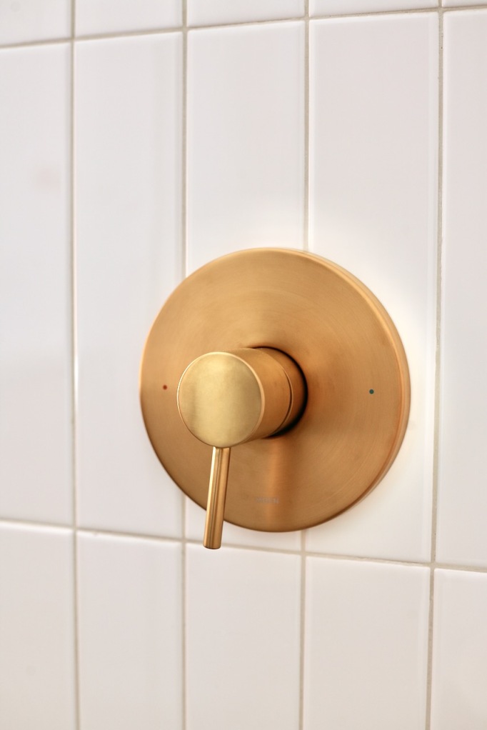 Moen Align brushed gold shower trim mixer modern mid century bathroom